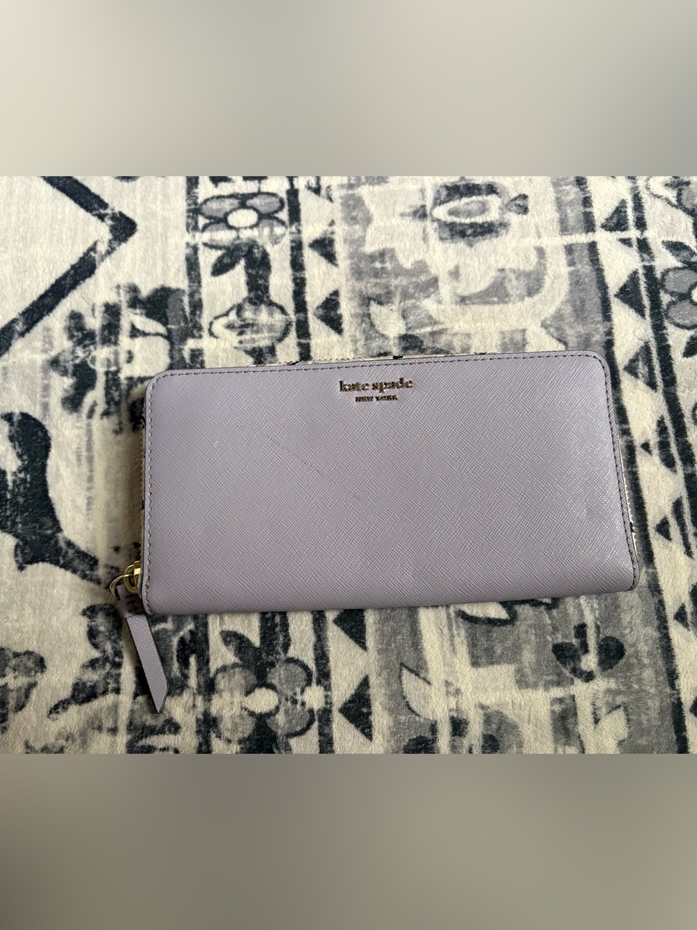 kate spade lavender zip-around saffiano wallet